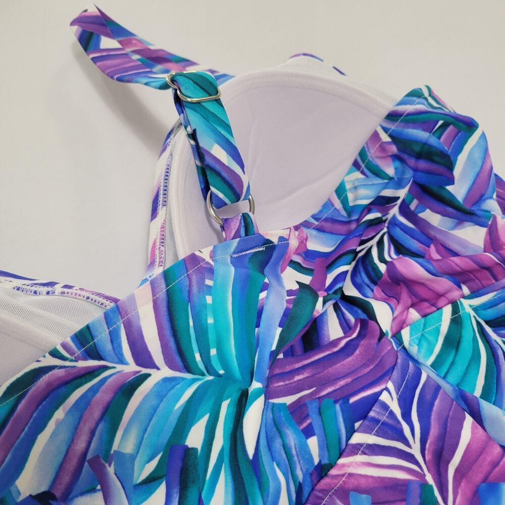 Swim Solutions Tummy-Control Faux-Tankini One-Piece Swimsuit Modest NWT Size 24W - Picture 10 of 13